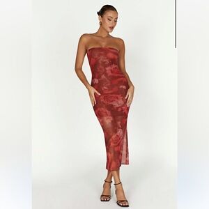 NWT Meshki Aphrodite Strapless Mesh Dress - Oversized Rose Print
